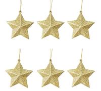 SECALIFE 6 PCS Gold Glitter Star Baubles, PVC Christmas Tree Hanging Ornaments, Wedding & Christmas Occasion