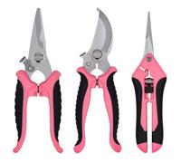 Secateurs Pruning Flowers Gardening Scissors: 3pcs Professional Stainless Steel Set Clippers Tools for Plants, Tree Branches, Fruit Picking, Ideal Gifts for Gardeners (Pink)