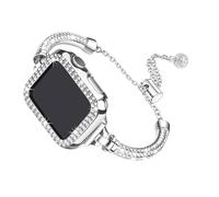 Secbolt Bling Straps Compatible with Apple Watch Straps 40mm with Case, Women Dressy Metal Bracelet with Rhinestone Bumper for iWatch SE Series 6/5/4, Silver