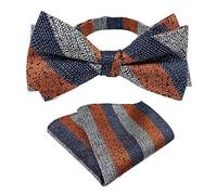 Secdtie Bow Ties for Men Boys Bow Tie Pre-tied Striped Bowtie Pocket Square Set Wedding Party, Navy Grey Burnt Orange, One size