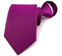 Secdtie Men's Boys Skinny Pretied Solid Color Zipper Ties Easier Wedding Groom Neckties, Magenta, One size