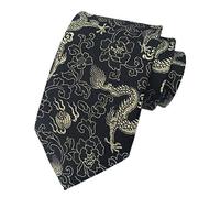Secdtie Mens Classic Silk Tie Dragon Paisley Jacquard Woven Party Formal Necktie, Black Light Gold, One size