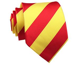 Secdtie Men's Large Striped Jacquard Woven Silk Tie Formal Business Necktie, Red Yellow, One size