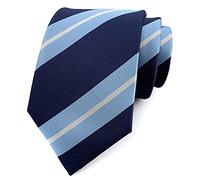 Secdtie Men's Modern Stripe Ties Woven Pattern Business Formal Designer Wedding Neckties, Light Blue Navy White, One size