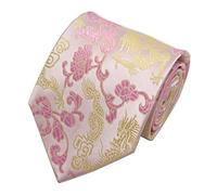 Secdtie Men's Silk Tie Dragon Peony Embroidery Woven Wedding Formal Necktie Gift, Pink Gold Dragon, One size