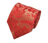 Secdtie Men's Silk Tie Dragon Peony Embroidery Woven Wedding Formal Necktie Gift, Red Glod Dragon, One size