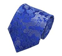 Secdtie Men's Silk Tie Dragon Peony Embroidery Woven Wedding Formal Necktie Gift, Royal Blue, One size