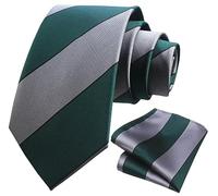 Secdtie Men's Striped Tie Handkerchief Woven Classic Formal Necktie and Pocket Square Set, Grey Green Black, One Size