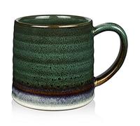 SECELES 500ml Large Ceramic Coffee Mugs for Home Office, 18 Oz Handmade Kiln Change Glaze Tea Cups for Coffee Cocoa Milk Tea Water Drink, Microwave Dishwasher Oven Freezer Safe (Ink Green)