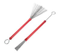 SECFOU 1 Pair Red Steel Wire Jazz Drum Brushes for Snare and Percussion Instruments, Metal Drumsticks Cleaning Tool for Musicians and Bands
