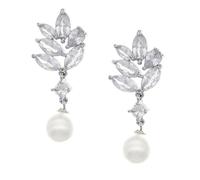 SECFOU 1 Pair Zircon Pearl Earrings Elegant Wedding Drop Earrings for Brides Daily Life, Stunning Shiny Design to Modify Face Contours and Highlight Temperament in Silver