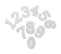 SECFOU 10pcs DIY Sew on Number Patches Embroidered Number Appliques Fashionable Decoration Abs Rhinestone Glass Non-Woven Fabric Versatile Use Easy Application for Shirts Coats DIY