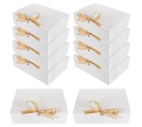 SECFOU 10pcs Folding Lid Present Box with Ribbon White Cardboard Storage Box for Jewellery and Watch Easy to Fold and Multipurpose for Wedding and Christmas