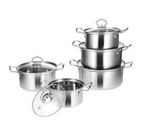 SECFOU 10pcs Stainless Steel Double-Handle Soup Pot Set, Induction-Compatible Stockpots with Steel Handles and Lids, Large Canning and Stewing Cookware for Kitchen Cooking
