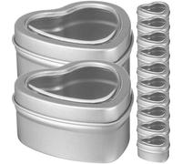 SECFOU 12 Pcs Heart-shaped Metal Tins with Lids Silver Iron Storage Boxes Not Easy to Deform Window Suitable for Jewelry and DIY Treasures