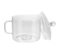 SECFOU 1350ml High Borosilicate Glass Noodle Pot with Lid, Heat Resistant Multi-Functional Stewing Pot for Stove and Electric Ceramic Cooker, Soup and Cooking Bowl with Side Handle, 14cm