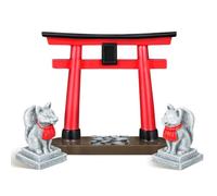 SECFOU 1set Mini Japanese Torii Gate Aquarium Ornament with Fox Figurine Realistic Sculpture for Fish Tank Landscape Decoration Micro Garden Table DIY Adornments Indoor Outdoor Zen Style