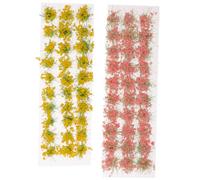 SECFOU 2 Sheets Miniature Self-adhesive Simulated Grass Flower Tufts for Model Railway Layouts and Small Decorative Gardening, Plastic Static Flower Clusters with Realistic Details