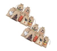 SECFOU 24pcs Burlap Drawstring Pocket Large Mixed Party Candy Favor Loot Bonbon Canvas Bag Small Shape Theme Big Tote Supply Cloth Halloween Treat Weave Goodie Linen