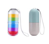 SECFOU 2pcs 7 Day Pill Organizer Weekly Pill Box with 7 Compartments, Sealed Portable Medicine Storage Holder for Daily Vitamins and Fish Oil Supplements, Small Wheat and Rainbow Color