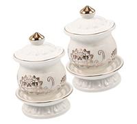 SECFOU 2pcs Ceramic Water Offering Cups with Tray and Lid Holy Water Bowls for Buddhist Temple and Home Rituals Elegant Retro Design Buddhist Supplies
