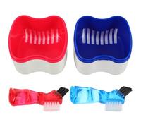 SECFOU 2pcs Denture Storage Box Set with Retainer Cleaning Brush, Pp+Nylon Material, Easy Cleaning, Elegant European Style, Suitable for Home and Travel Use