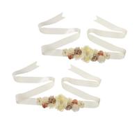 SECFOU 2pcs Elegant Maternity Sash Belt Floral Design and Rhinestones for Showers Gender Reveal Parties and Maternity Photoshoots Beige Keepsake Pregnancy Prop