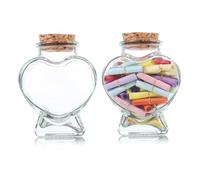 SECFOU 2pcs Heart-shaped Glass Jars with Cork Lids, 50ml Multipurpose Wish Bottle Set for DIY Gifts, Decorative Glass Potion Bottles with Wooden Stoppers