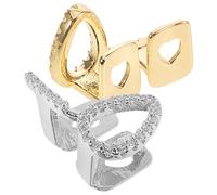 SECFOU 2pcs Hollow Heart Gold Tooth Grills Set Gold Plated Single Teeth Caps with Bling Rhinestones Hip Hop for Men Rapper Costume Accessories