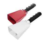 SECFOU 2pcs Loud Metal Cowbell with Ergonomic Handle Noise Makers for Football Games Sports Events and Ranch Activities Hand Bells for Cheer and Team Spirit Red White