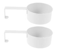 SECFOU 2pcs Metal Laundry Scoops with Handle - Multi-Purpose Measuring Spoons for Dry Goods, Pet Food, Rice - White Sturdy Iron Scooper for Kitchen and Use