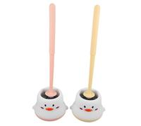 SECFOU 2pcs Multifunctional Toilet Brush and Holder with Long Handle for Deep Cleaning No Dead Corners Space-saving Freestanding Base Plastic Bathroom Brush in Cream and Pink for Home and