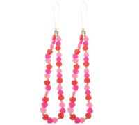SECFOU 2pcs Pink Heart Beaded Phone Lanyards Decorative Hanging Chains Anti-lost Cellphone Charms for Women Mobile Accessories