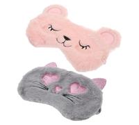 SECFOU 2Pcs Plush Cartoon Animal Sleeping Eye Masks Shading Blindfolds Soft Lovely Sleep Covers for Travel and Rest (+ Heart Gray Cat)