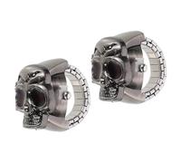 SECFOU 2Pcs Retro Skull Flip-Open Cover Finger Ring Watch, Casual Vintage Punk Cool Ring Watch for Women, Black Adjustable Metal Band Wrist Accessory