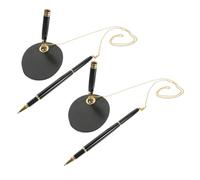 SECFOU 2pcs Secure Reception Counter Signature Pens with Chain and Base Ergonomic Comfortable Grip Gel Ink Writing Pens for Bank and Office Desk Use Stylish Black with Gold Accessories