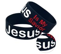 SECFOU 2pcs Silicone Jesus Is My Savior Wristbands Black Lightweight and Portable Stylish Bracelets for Students and Fitness Activities
