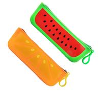 SECFOU 2pcs Silicone Pencil Bag Large Capacity Cute Fruit Design Stationery Pouch with Smooth Zipper for Students Washable Pen Storage Organizer for School and Office