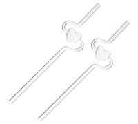 SECFOU 2pcs Transparent Reusable Heart Glass Straws Creative Love Shaped Drinking Straws for Milkshakes Cocktails Juice for Weddings Valentines Day Parties Easy to Clean and Eco Friendly
