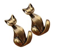 SECFOU 2pcs Vintage Brass Cat Sculptures with Glossy Finish and Wear Resistant Surface, Minimalist Retro Animal Figurines for Tea Table and Home Decor