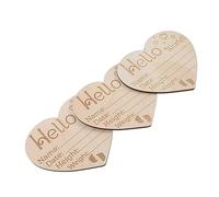 SECFOU 3pcs Heart Shaped Newborn Announcement Sign Wooden Birth Plaques for Name Weight Details for Showers Hospital Introductions