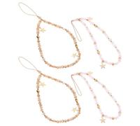 SECFOU 4pcs Beaded Phone Wrist Strap with Star Charms, Short Pink and White Mobile Phone Lanyard, Anti-lost Wrist Loop for Women’s Cellphone Accessories