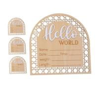 SECFOU 4pcs Birth Commemoration Wooden Sign Decor for Nursery Hello World Shower Decorations Neutral