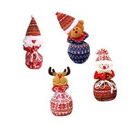 SECFOU 4pcs Christmas Storage Bags Drawstring Pouches Cute Cartoon Patterns for Boys and Girls for Candy and Festive Designs Snowman Santa Reindeer Bear