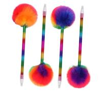 SECFOU 4pcs Cute Fluffy Pompom Ballpoint Pens for Students, Colorful Kawaii Writing Pens Set with Soft Pom Pom Toppers, Portable and Creative ’ School Stationery