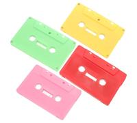 SECFOU 4pcs DIY Blank Cassette Tapes Set with Hard Case, Colored Retro Style Audio Tape Decoration for Party, Wall Art, and DIY Recording in Red, Pink, Light Green, Yellow
