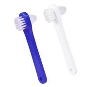 SECFOU 4pcs Dual Head Denture Brush Set White and Blue, False Teeth Cleaning Brush, Double Sided Toothbrush for Denture Care and Oral Hygiene