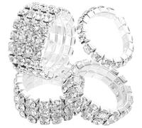 SECFOU 4pcs Multi-row Rhinestone Ring Set for Women Bling Anniversary Bands Lightweight Stacking Finger Rings for Birthday Party Wedding Comfortable Jewelry