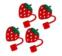 SECFOU 4pcs Silicone Strawberry Tips Cute Reusable Drinking Covers Dust Protectors for Parties and Events Adorable Strawberry Design