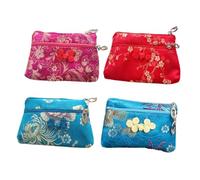 SECFOU 4PCS Small Silk Zipper Purse Chinese Style Lightweight Jewelry Pouch Compact Storage Bag with Strong Wear Resistance and Traditional Pattern Design Random Color